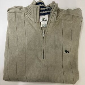 Lacoste Tan Zip Up Sweater with Ribbed Detailing